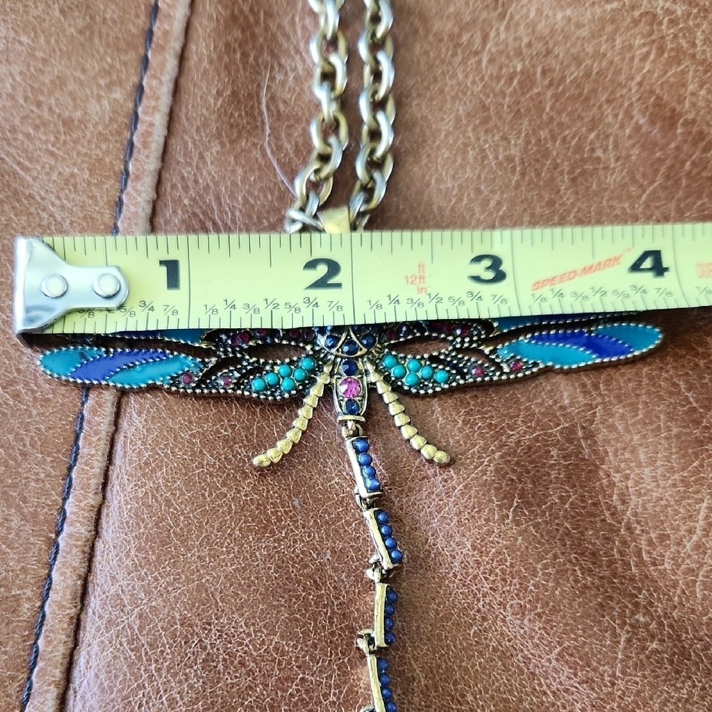 Gold and Blue Dragonfly Necklace - Picture 11 of 13